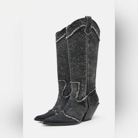 RHINESTONE DENIM COWGIRL BOOTS BY ZARA - Picture 5 of 15